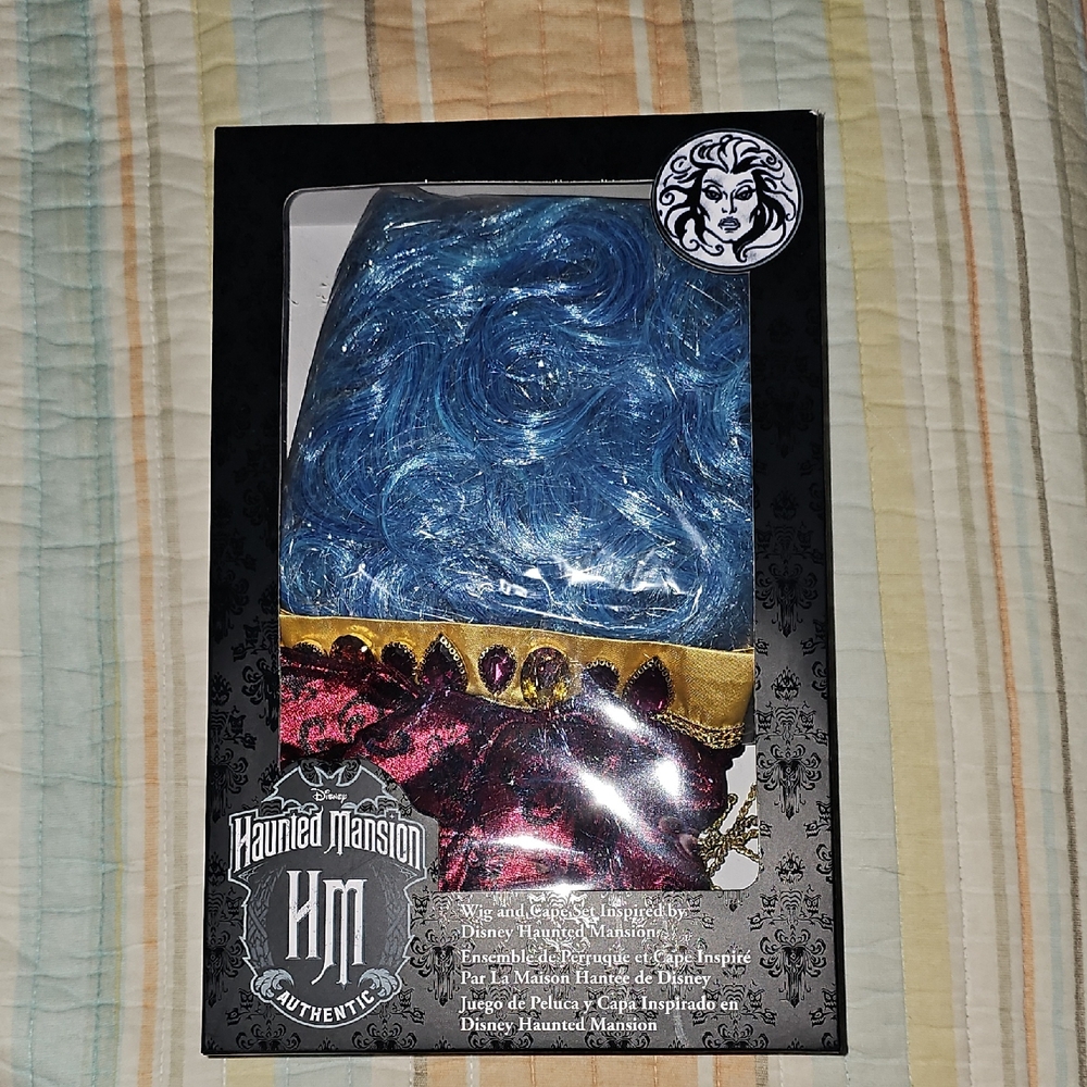 Disney Haunted Mansion Madam Leota Blue Wig and Red Cape Set
